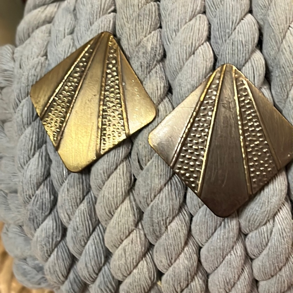 Vintage 80s Metal Textured Diamond Earrings